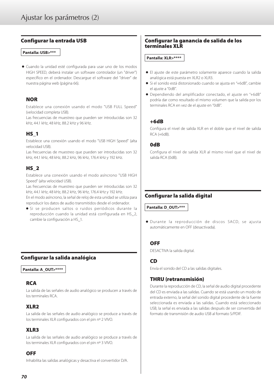 Ajustar los parámetros (2) | Teac K-01 User Manual | Page 70 / 76