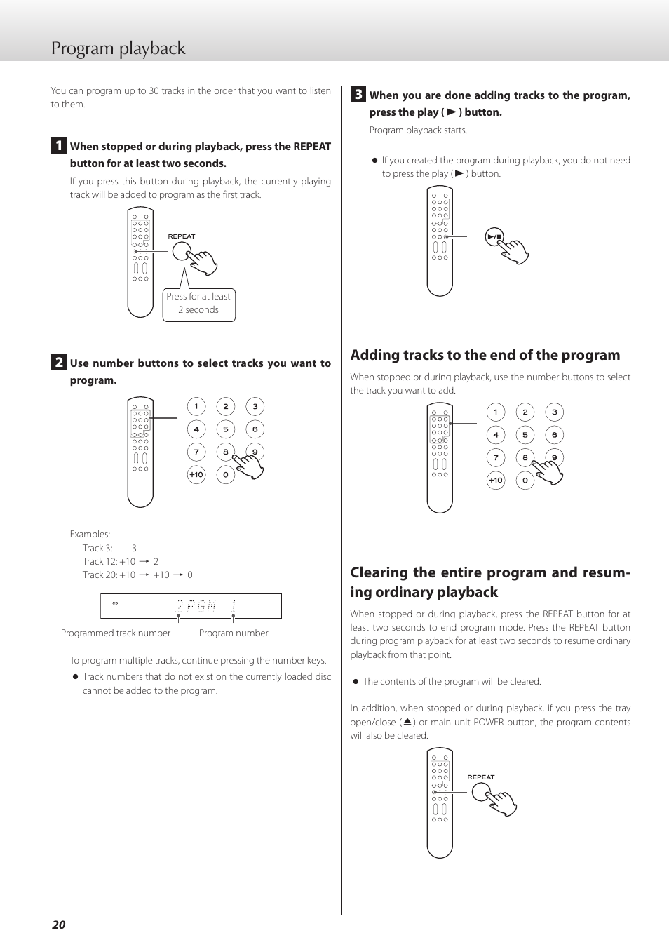 Program playback, Adding tracks to the end of the program | Teac K-01X User Manual | Page 20 / 84