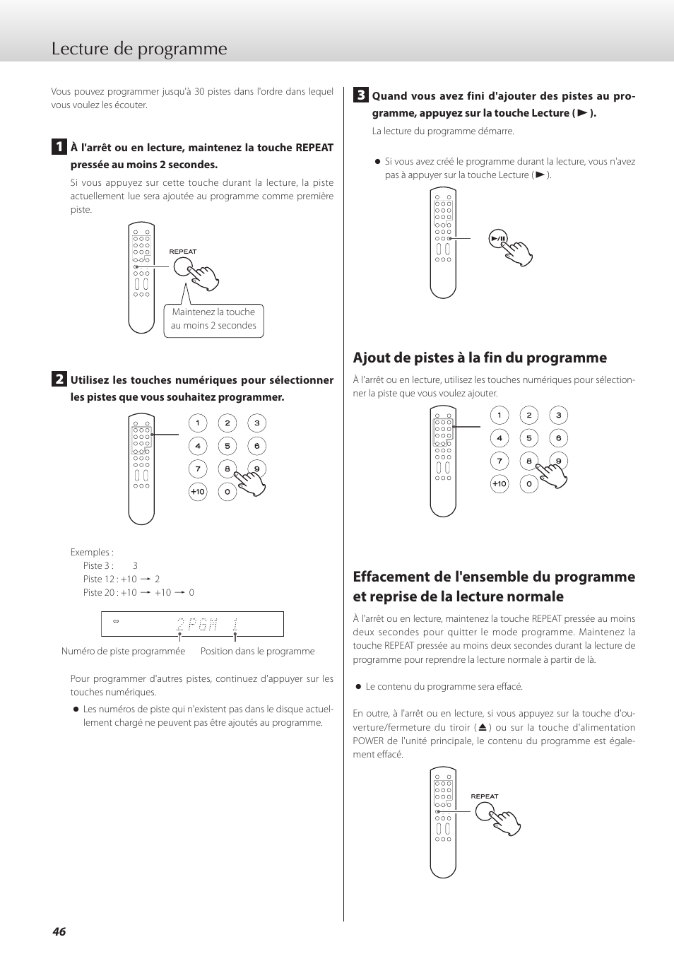 Lecture de programme, Ajout de pistes à la fin du programme | Teac K-01X User Manual | Page 46 / 84