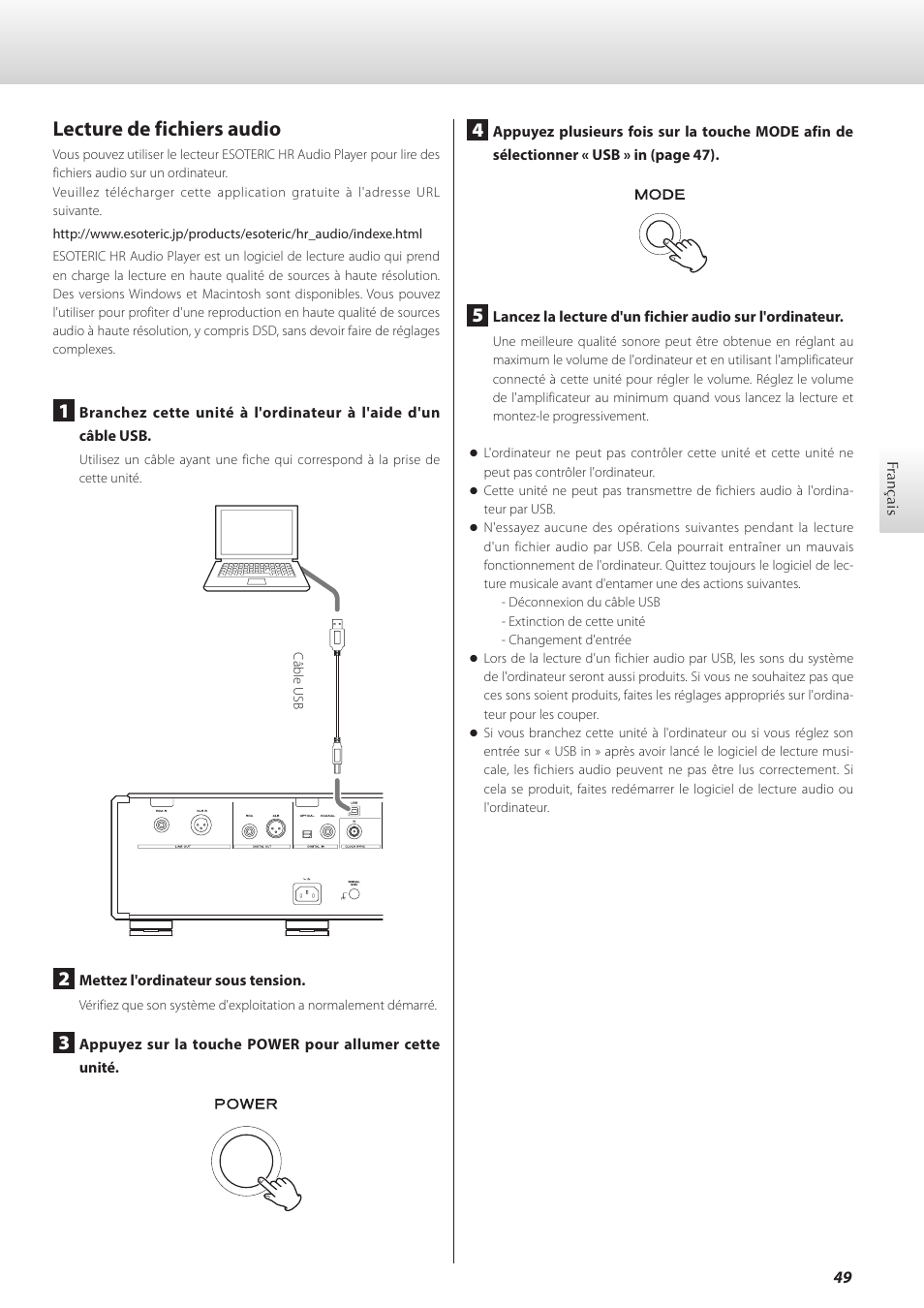 Lecture de fichiers audio | Teac K-01X User Manual | Page 49 / 84