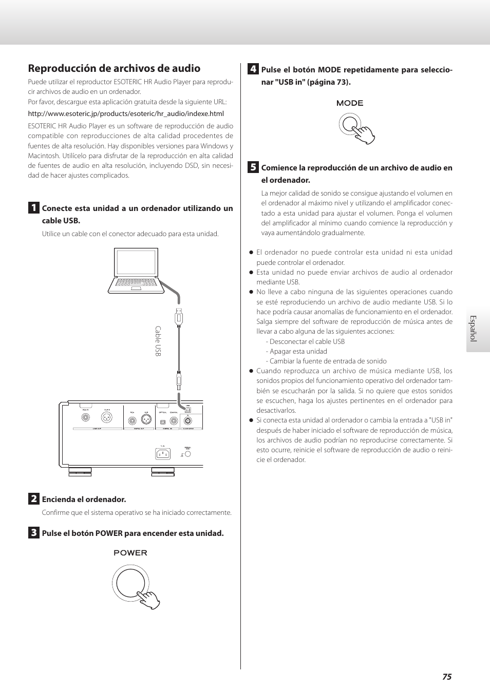 Reproducción de archivos de audio | Teac K-01X User Manual | Page 75 / 84