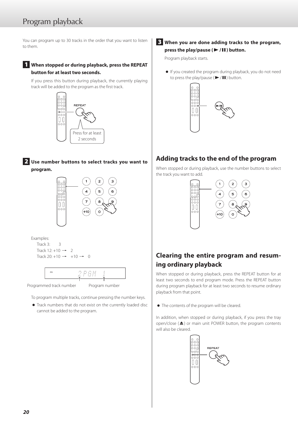 Program playback, Adding tracks to the end of the program | Teac K-05X User Manual | Page 20 / 96