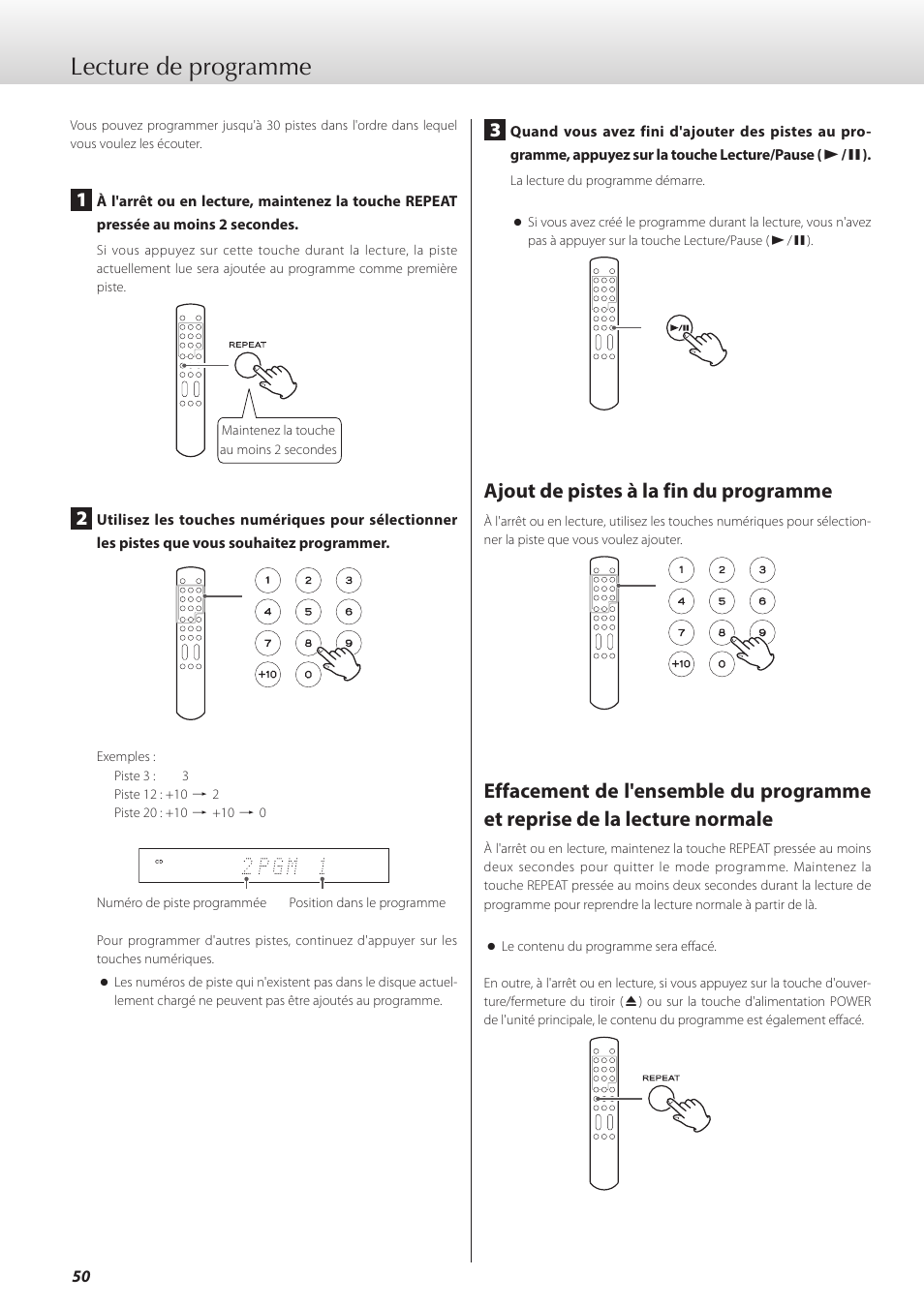 Lecture de programme, Ajout de pistes à la fin du programme | Teac K-05X User Manual | Page 50 / 96