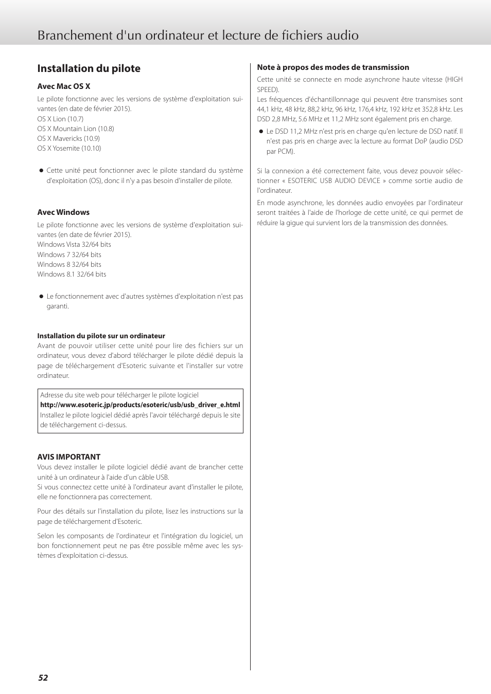 Installation du pilote | Teac K-05X User Manual | Page 52 / 96