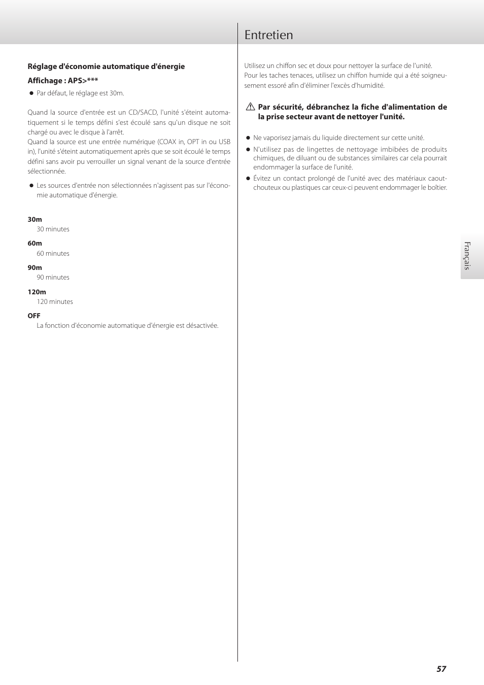 Entretien | Teac K-05X User Manual | Page 57 / 96