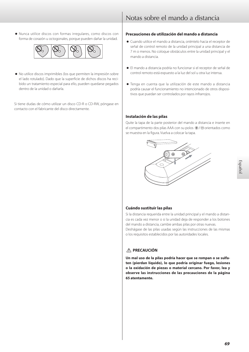 Notas sobre el mando a distancia | Teac K-05X User Manual | Page 69 / 96