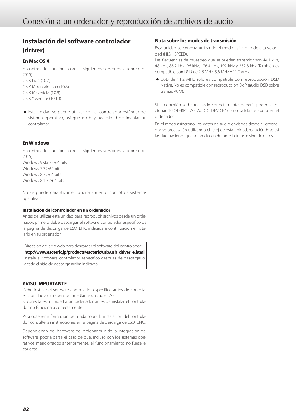 Inas 82, Instalación del software controlador (driver) | Teac K-05X User Manual | Page 82 / 96