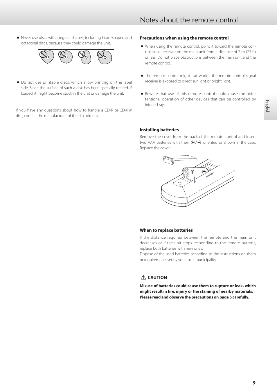 Notes about the remote control | Teac K-05X User Manual | Page 9 / 96