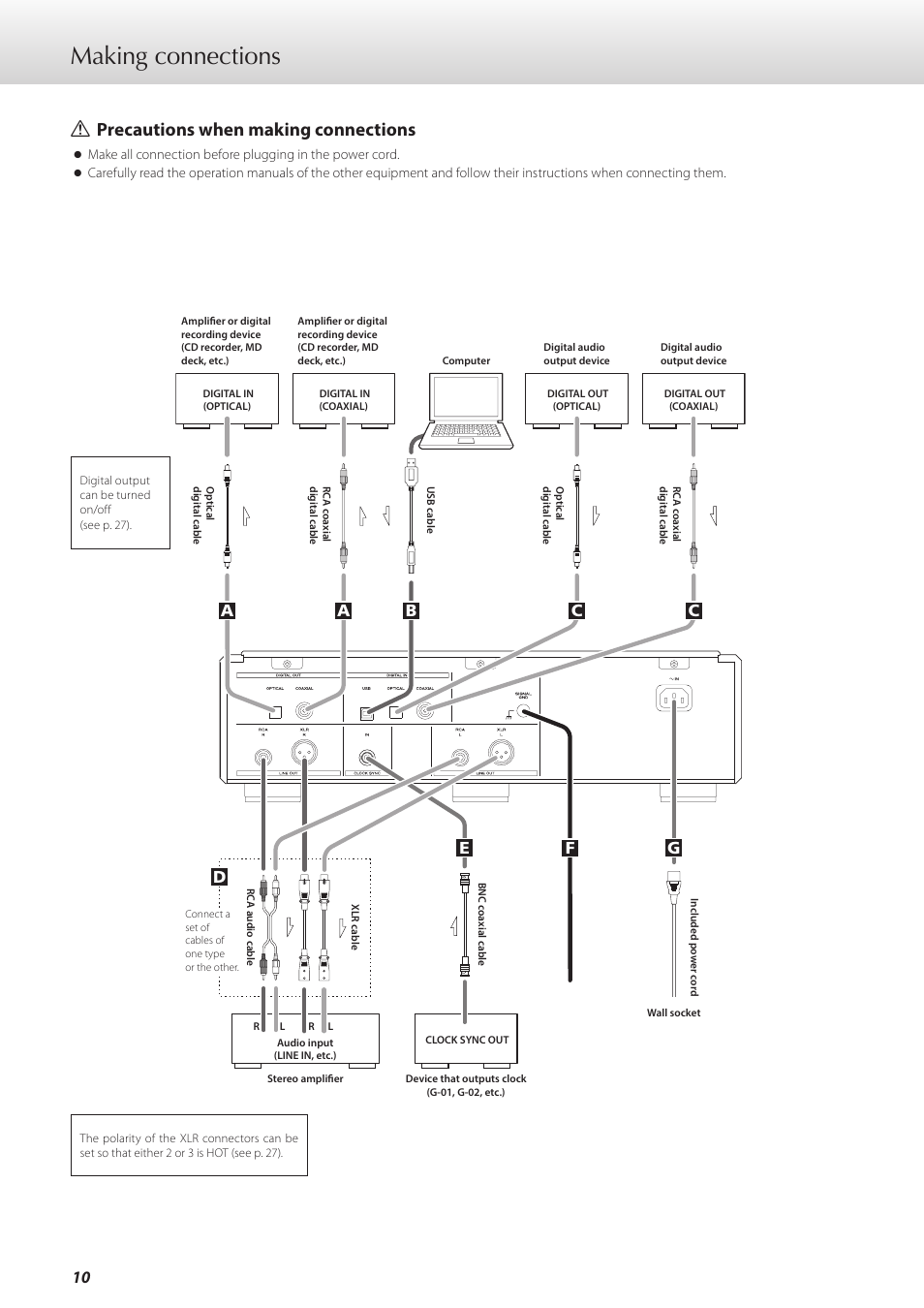 Making connections, Q precautions when making connections | Teac K-07 User Manual | Page 10 / 96