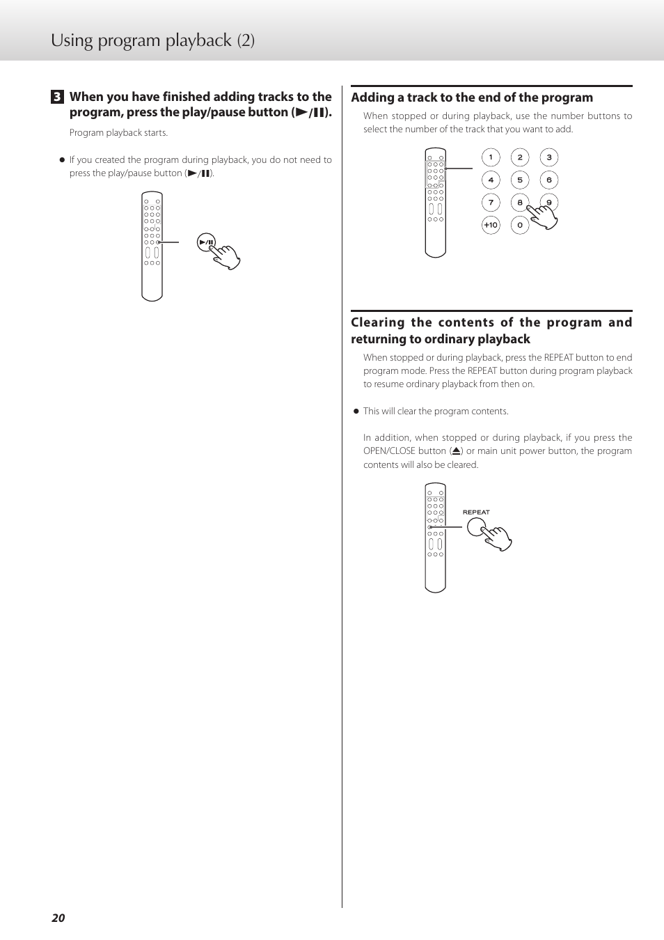 Using program playback (2) | Teac K-07 User Manual | Page 20 / 96