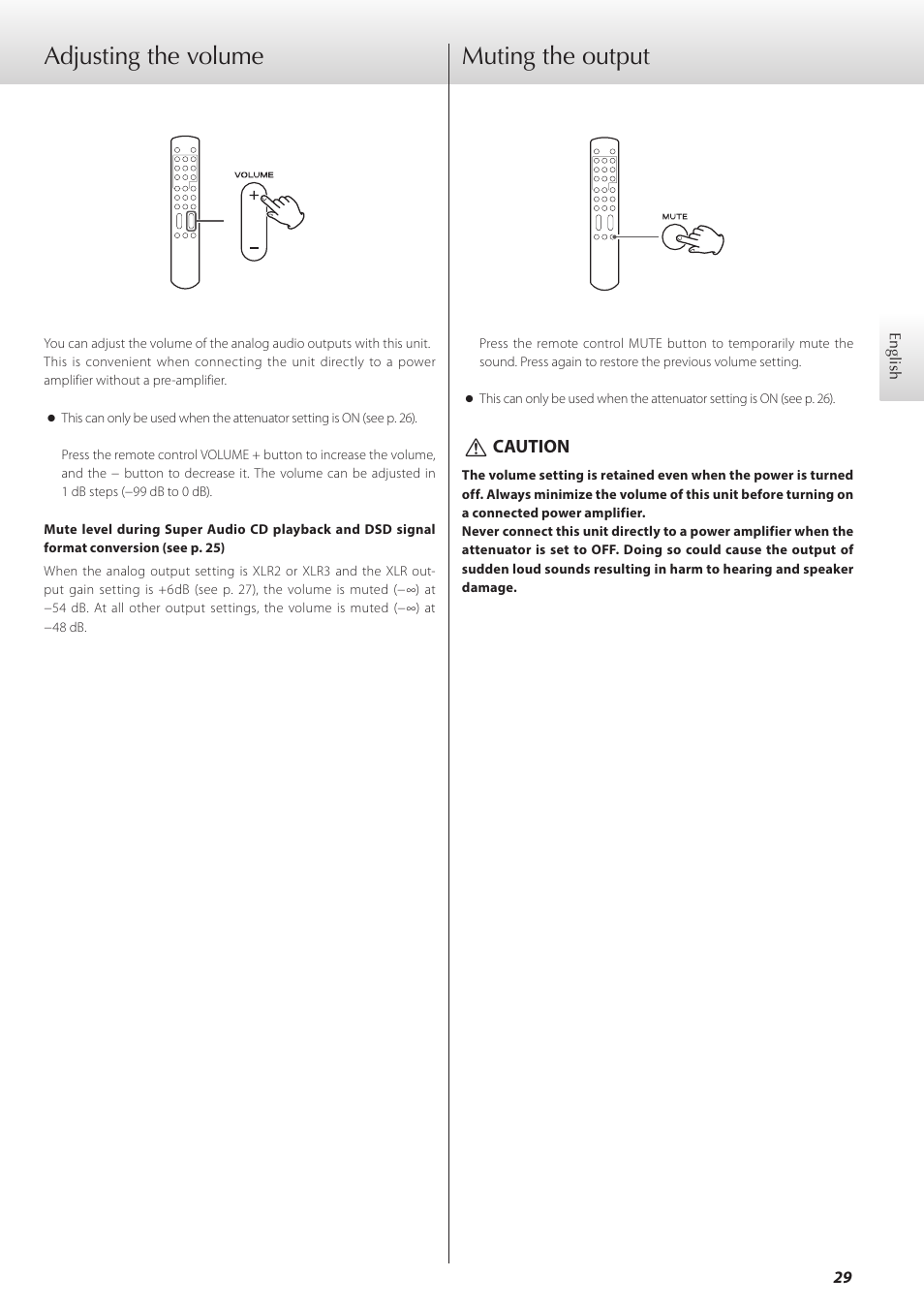 Adjusting the volume, Muting the output, Adjusting the volume muting the output | Teac K-07 User Manual | Page 29 / 96