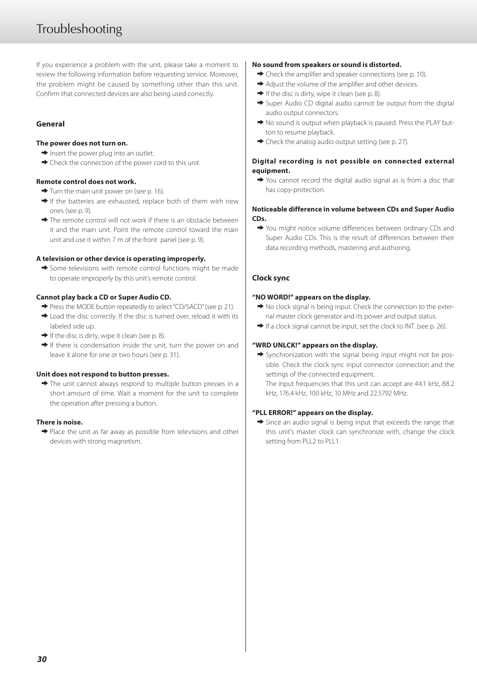 Troubleshooting | Teac K-07 User Manual | Page 30 / 96