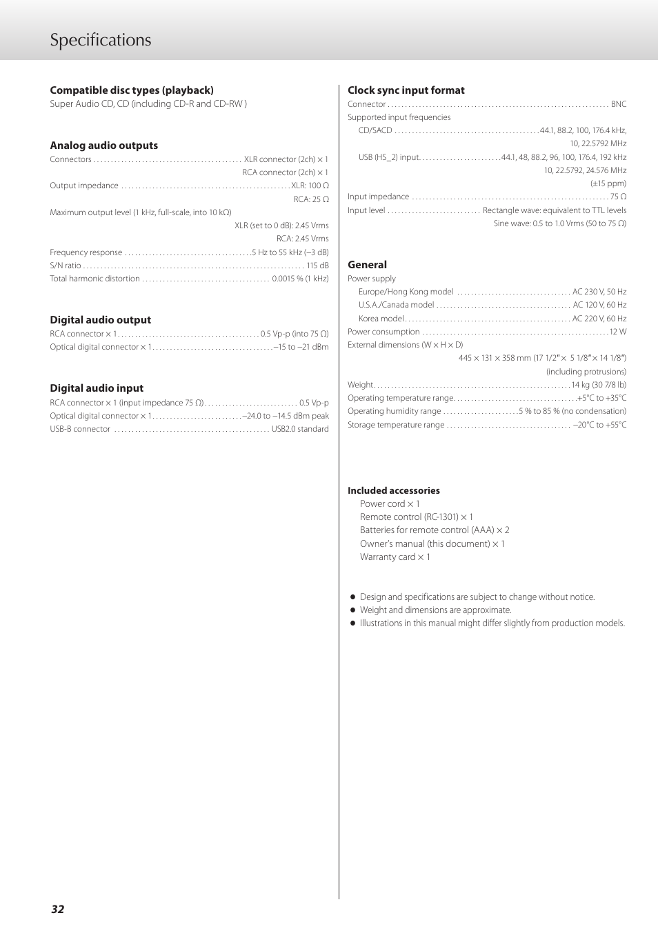 Specifications | Teac K-07 User Manual | Page 32 / 96