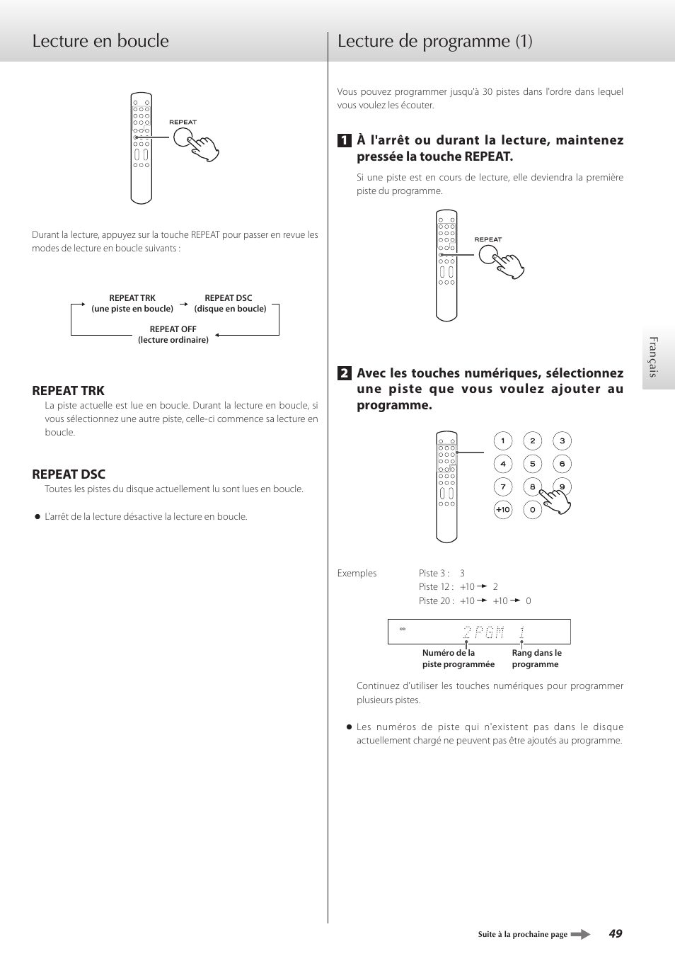 Lecture en boucle, Lecture de programme, Lecture en boucle lecture de programme | Lecture en boucle lecture de programme (1), Repeat trk, Repeat dsc | Teac K-07 User Manual | Page 49 / 96