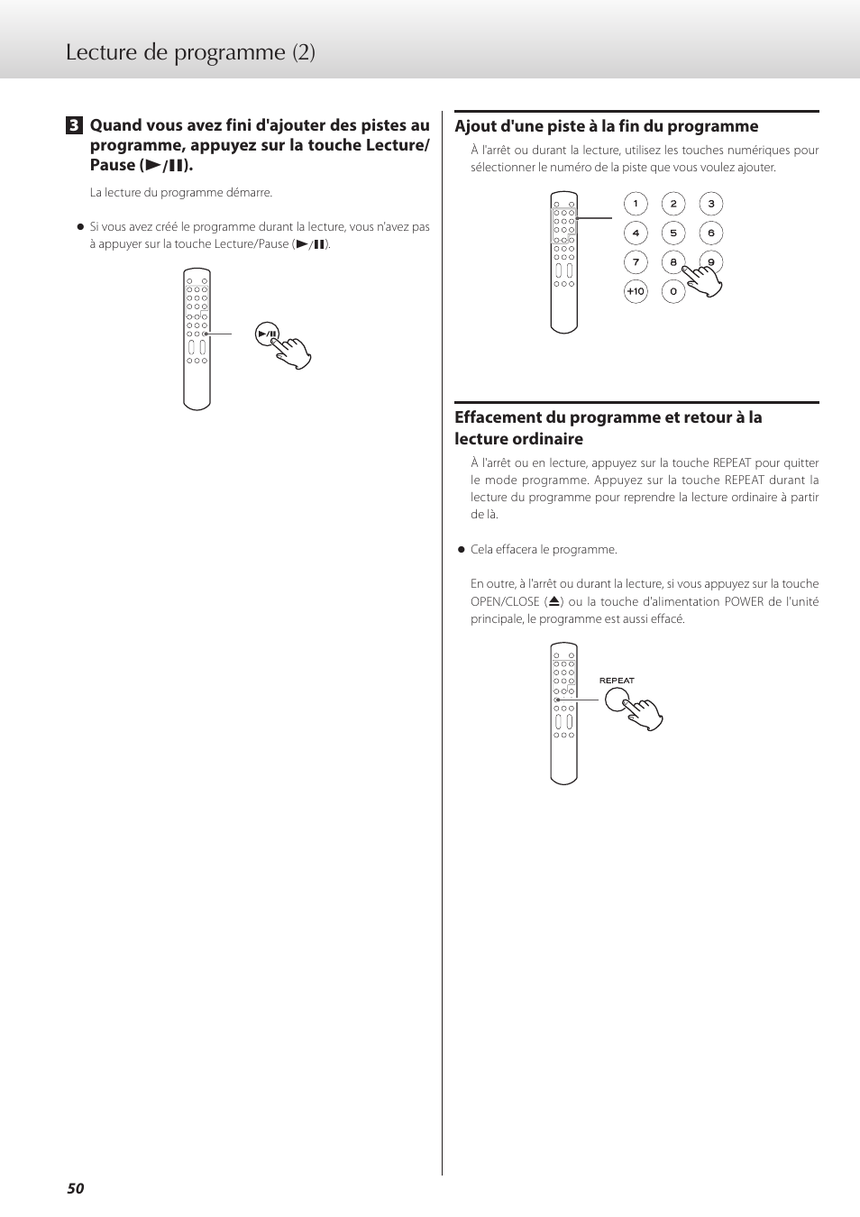 Lecture de programme (2) | Teac K-07 User Manual | Page 50 / 96