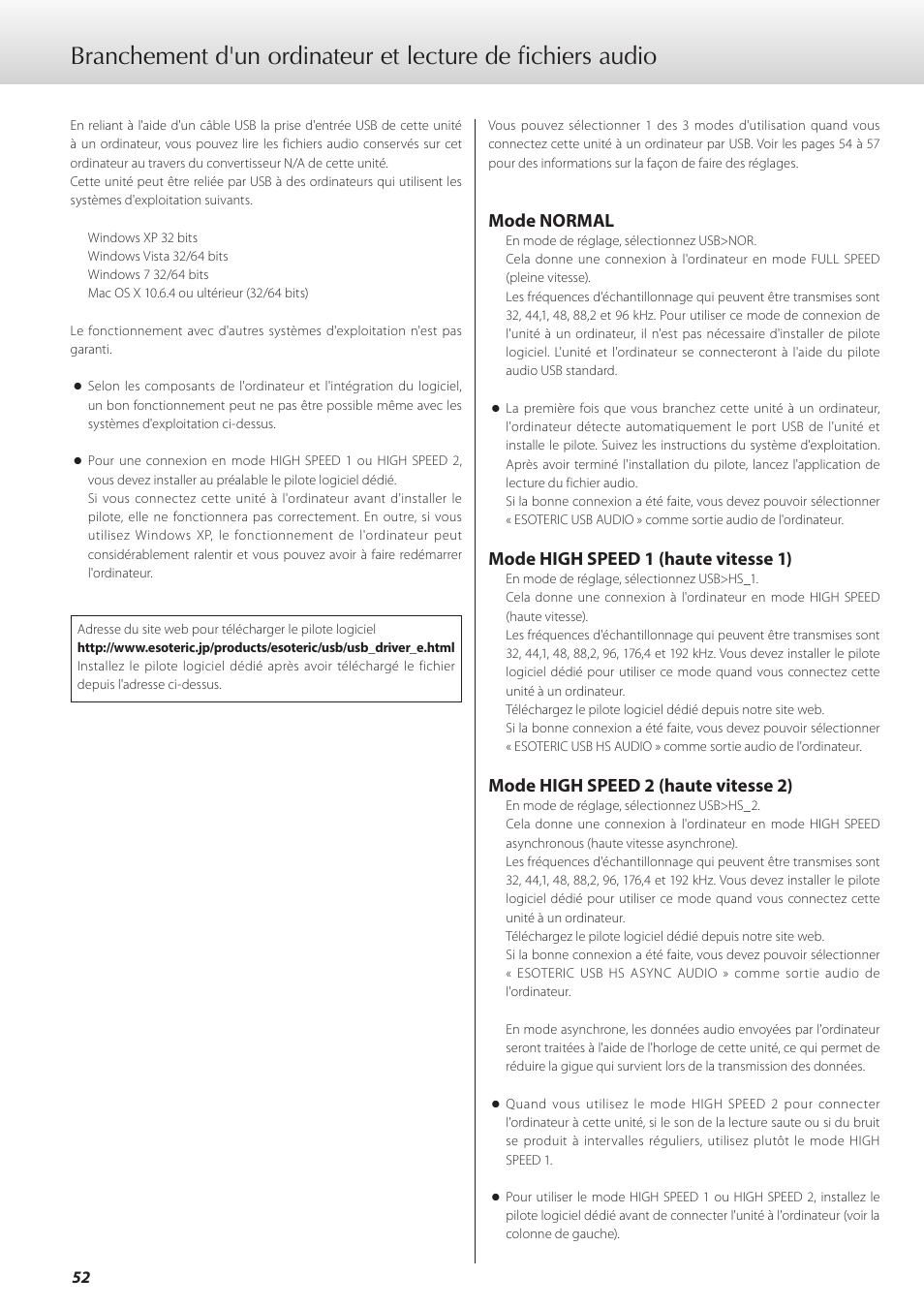 Mode normal, Mode high speed 1 (haute vitesse 1), Mode high speed 2 (haute vitesse 2) | Teac K-07 User Manual | Page 52 / 96