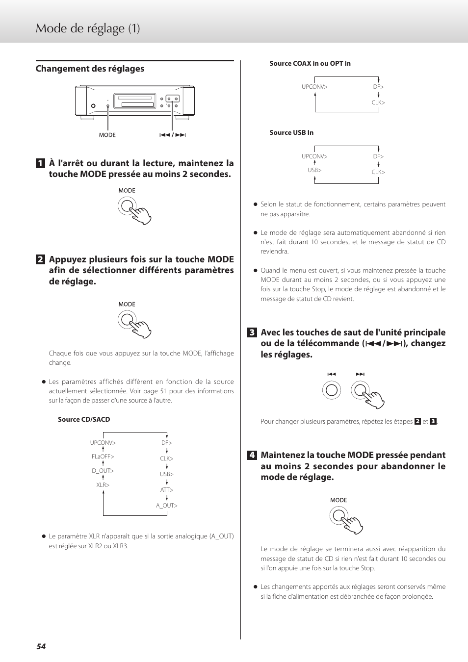 Mode de réglage, Mode de réglage (1) | Teac K-07 User Manual | Page 54 / 96