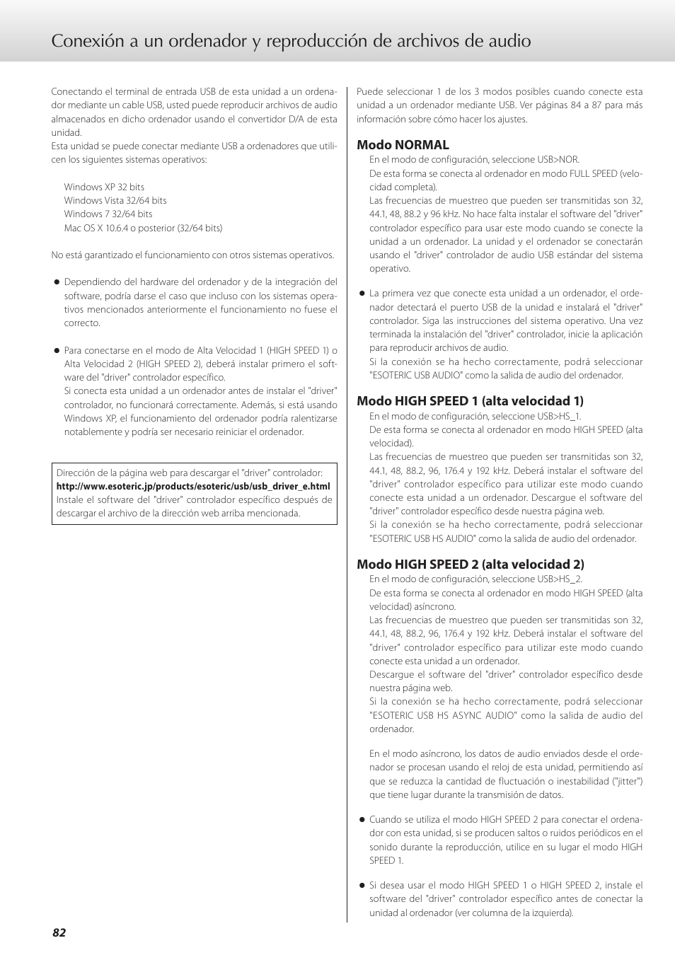 Modo normal, Modo high speed 1 (alta velocidad 1), Modo high speed 2 (alta velocidad 2) | Teac K-07 User Manual | Page 82 / 96