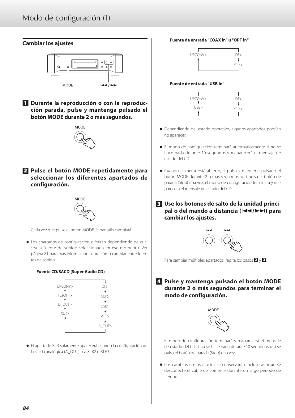 Modo de configuración, A 84, Modo de configuración (1) | Teac K-07 User Manual | Page 84 / 96