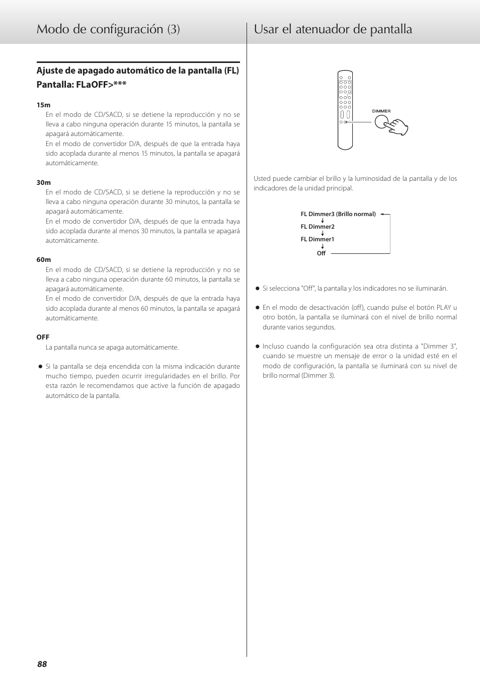 Usar el atenuador de pantalla | Teac K-07 User Manual | Page 88 / 96