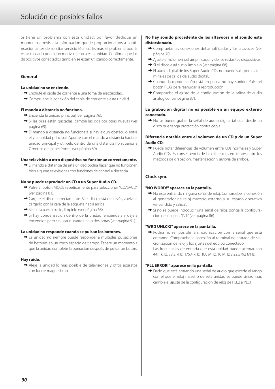 Solución de posibles fallos | Teac K-07 User Manual | Page 90 / 96