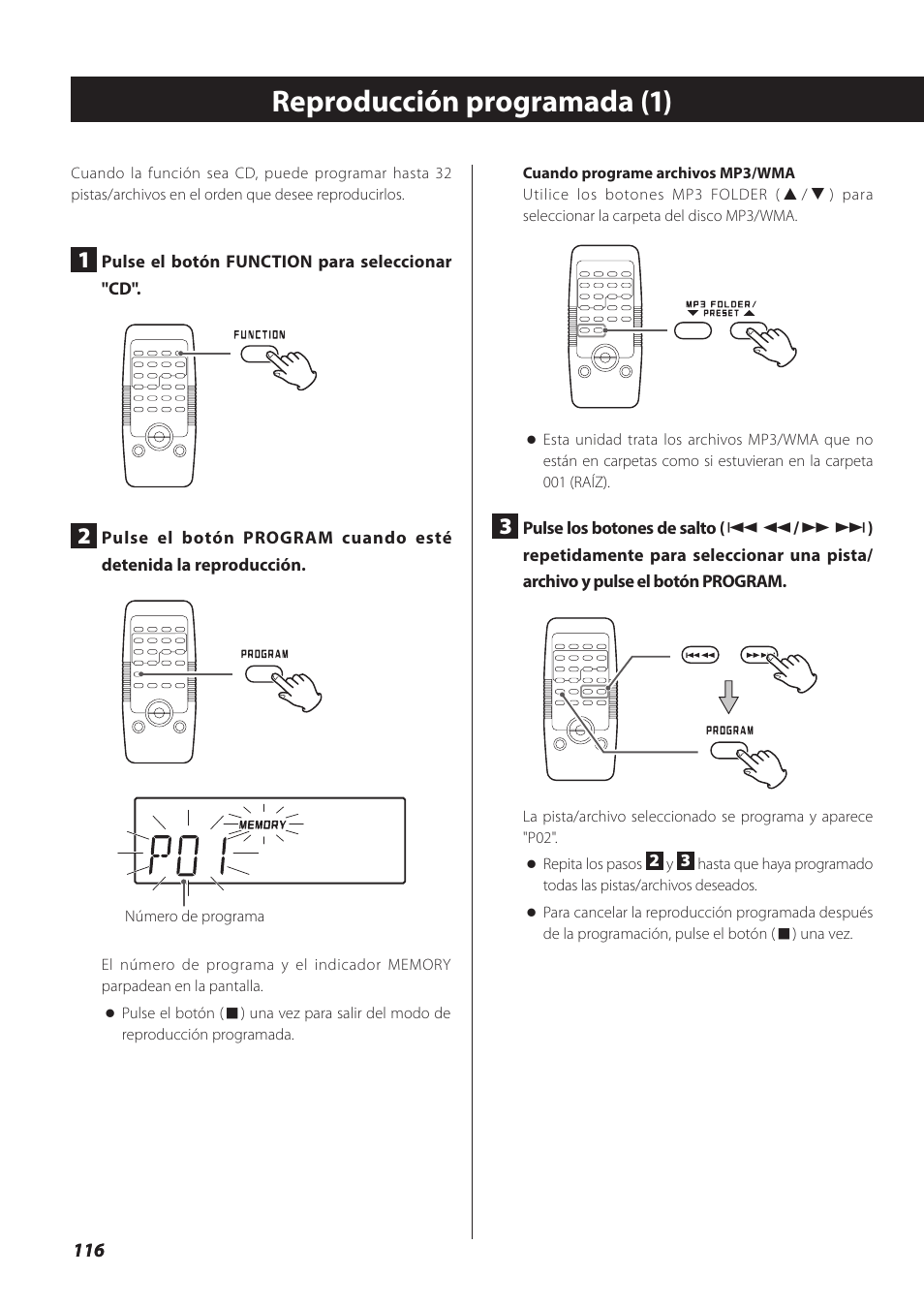 Reproducción programada, Ina 116), Reproducción programada (1) | Teac SL-D930 User Manual | Page 116 / 140