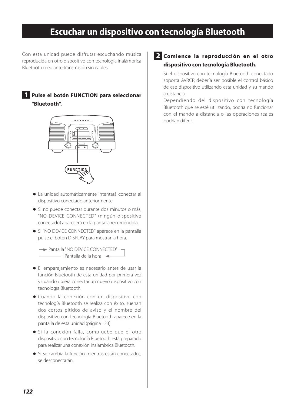 Escuchar un dispositivo con tecnología bluetooth | Teac SL-D930 User Manual | Page 122 / 140