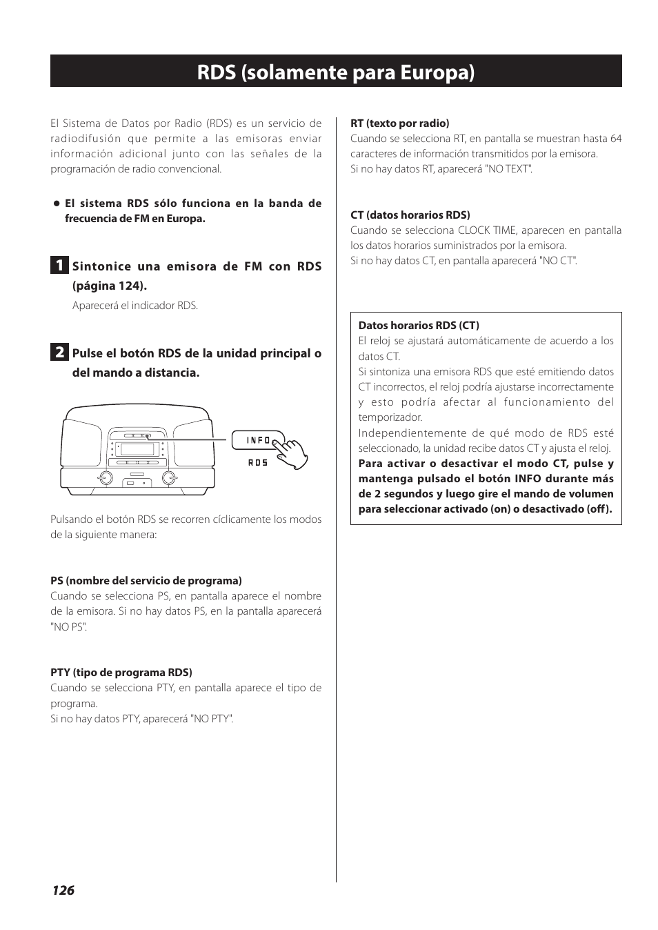 Rds (solamente para europa) | Teac SL-D930 User Manual | Page 126 / 140