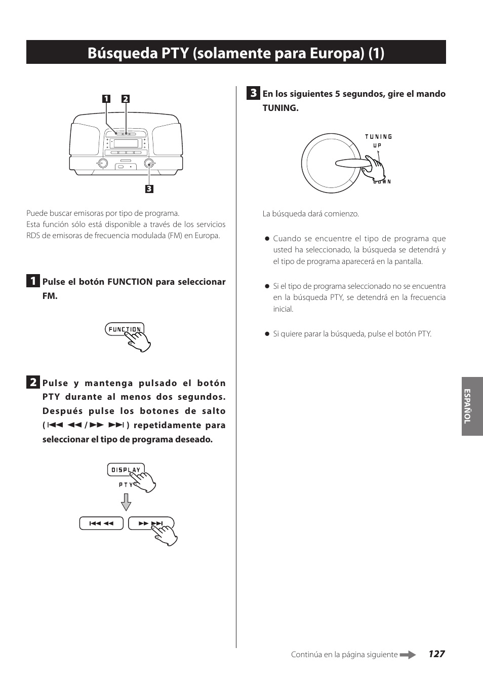 Búsqueda pty (solamente para europa), Búsqueda pty (solamente para europa) (1) | Teac SL-D930 User Manual | Page 127 / 140