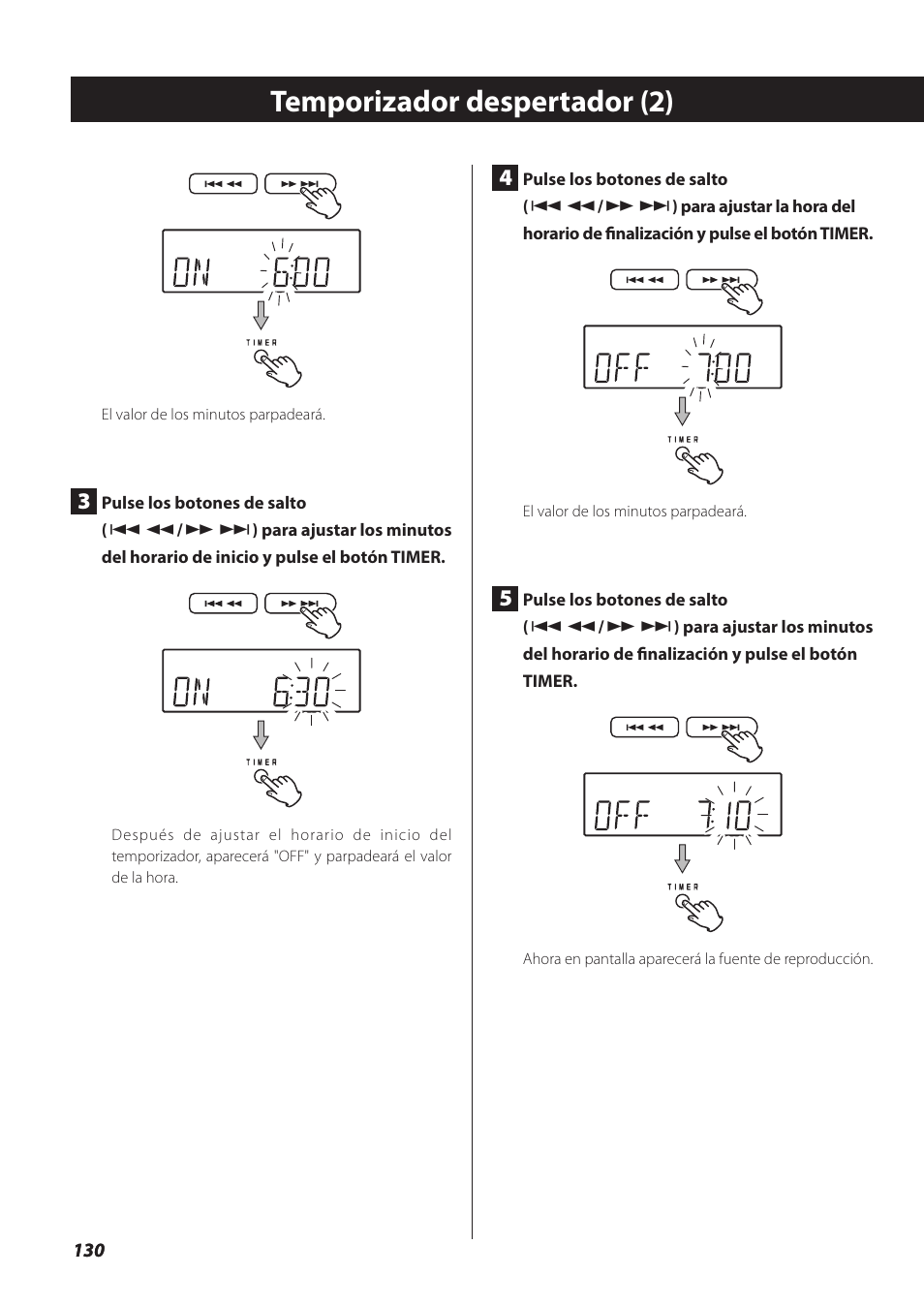 Temporizador despertador (2) | Teac SL-D930 User Manual | Page 130 / 140