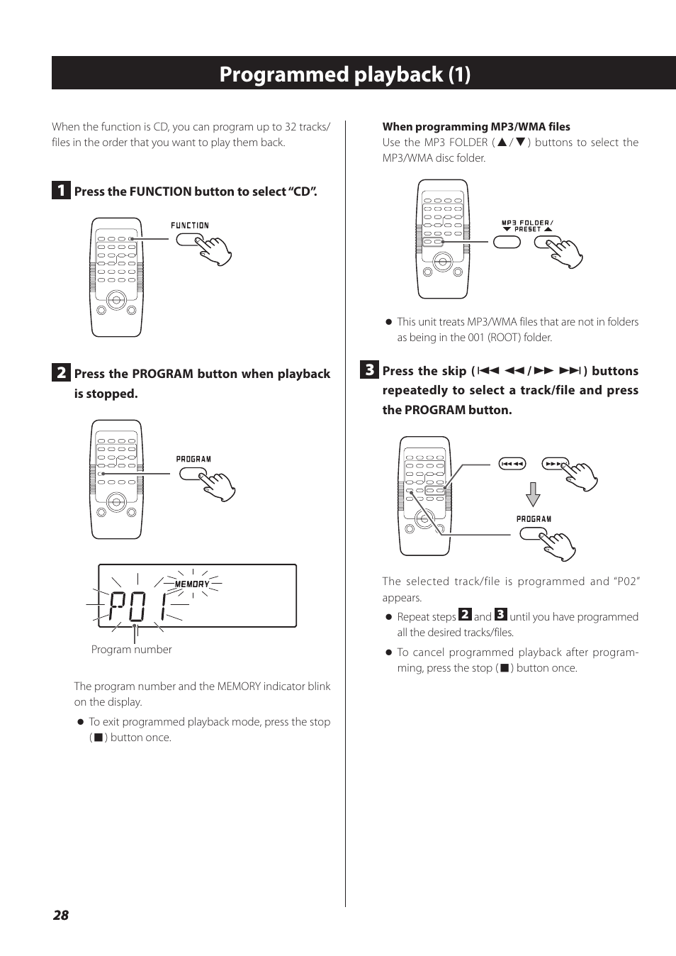 Programmed playback, Programmed playback (1) | Teac SL-D930 User Manual | Page 28 / 140