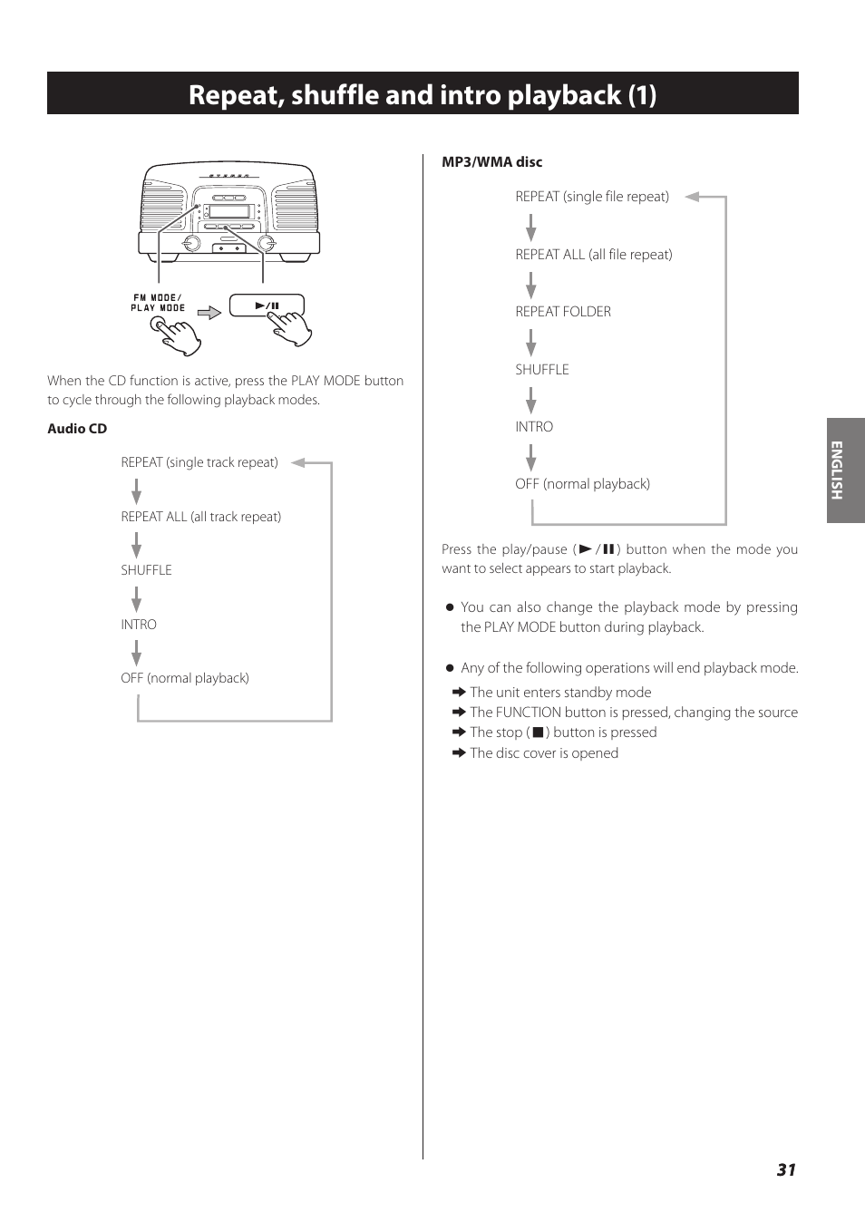 Repeat, shuffle and intro playback, Repeat, shuffle and intro playback (1) | Teac SL-D930 User Manual | Page 31 / 140