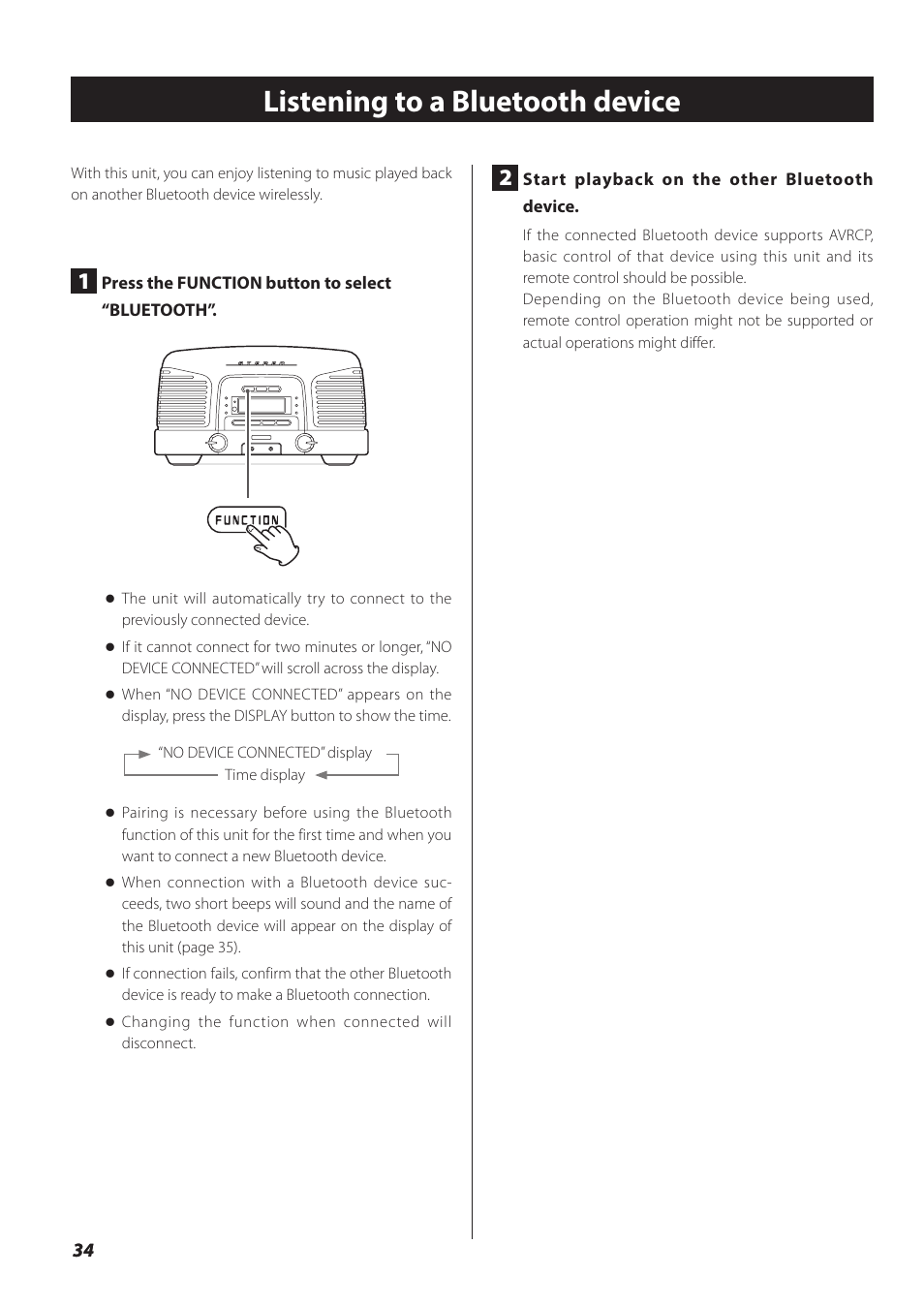 Listening to a bluetooth device | Teac SL-D930 User Manual | Page 34 / 140