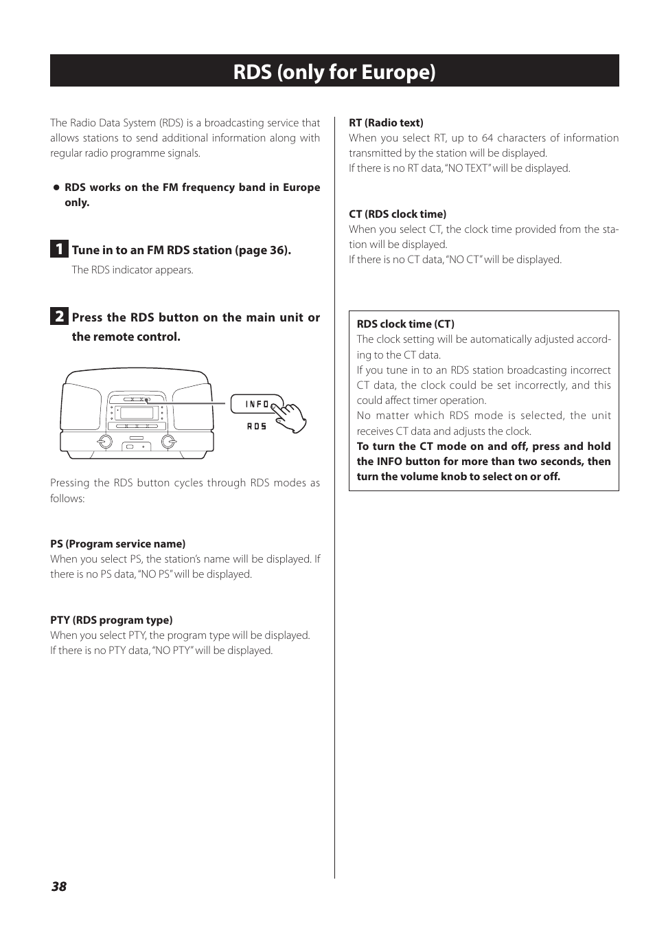 Rds (only for europe) | Teac SL-D930 User Manual | Page 38 / 140