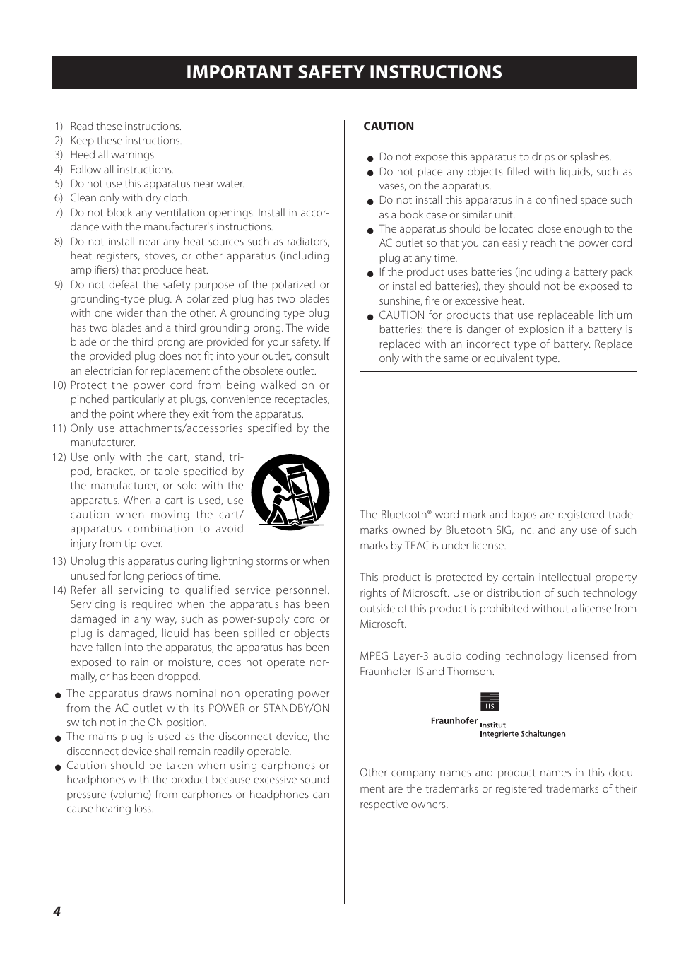 Important safety instructions | Teac SL-D930 User Manual | Page 4 / 140