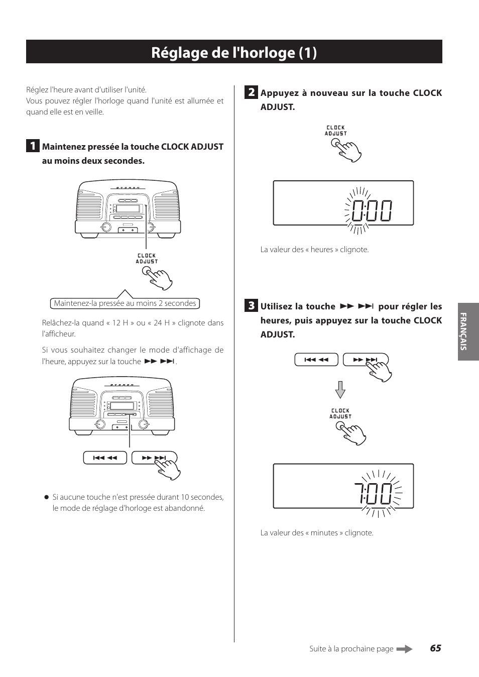 Réglage de l'horloge, Réglage de l'horloge (1) | Teac SL-D930 User Manual | Page 65 / 140