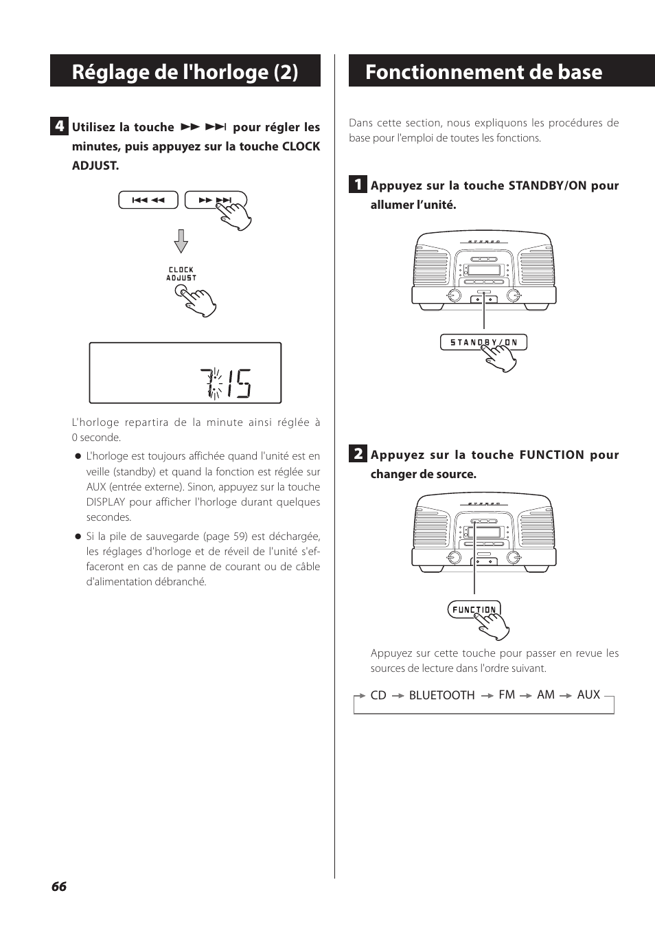 Fonctionnement de base, Réglage de l'horloge (2) | Teac SL-D930 User Manual | Page 66 / 140