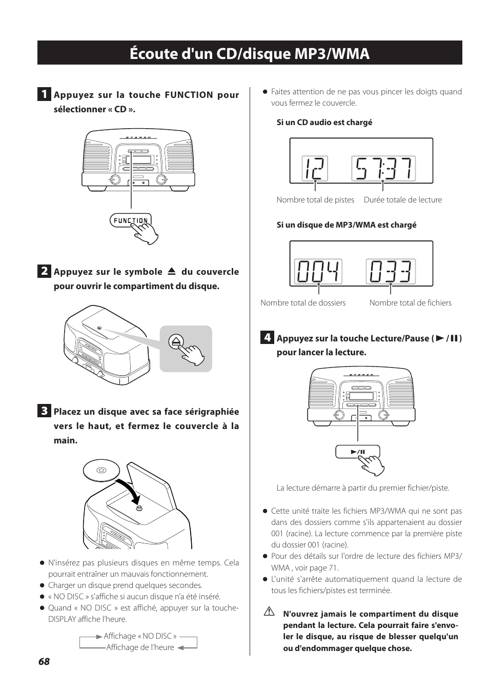 Écoute d'un cd/disque mp3/wma | Teac SL-D930 User Manual | Page 68 / 140