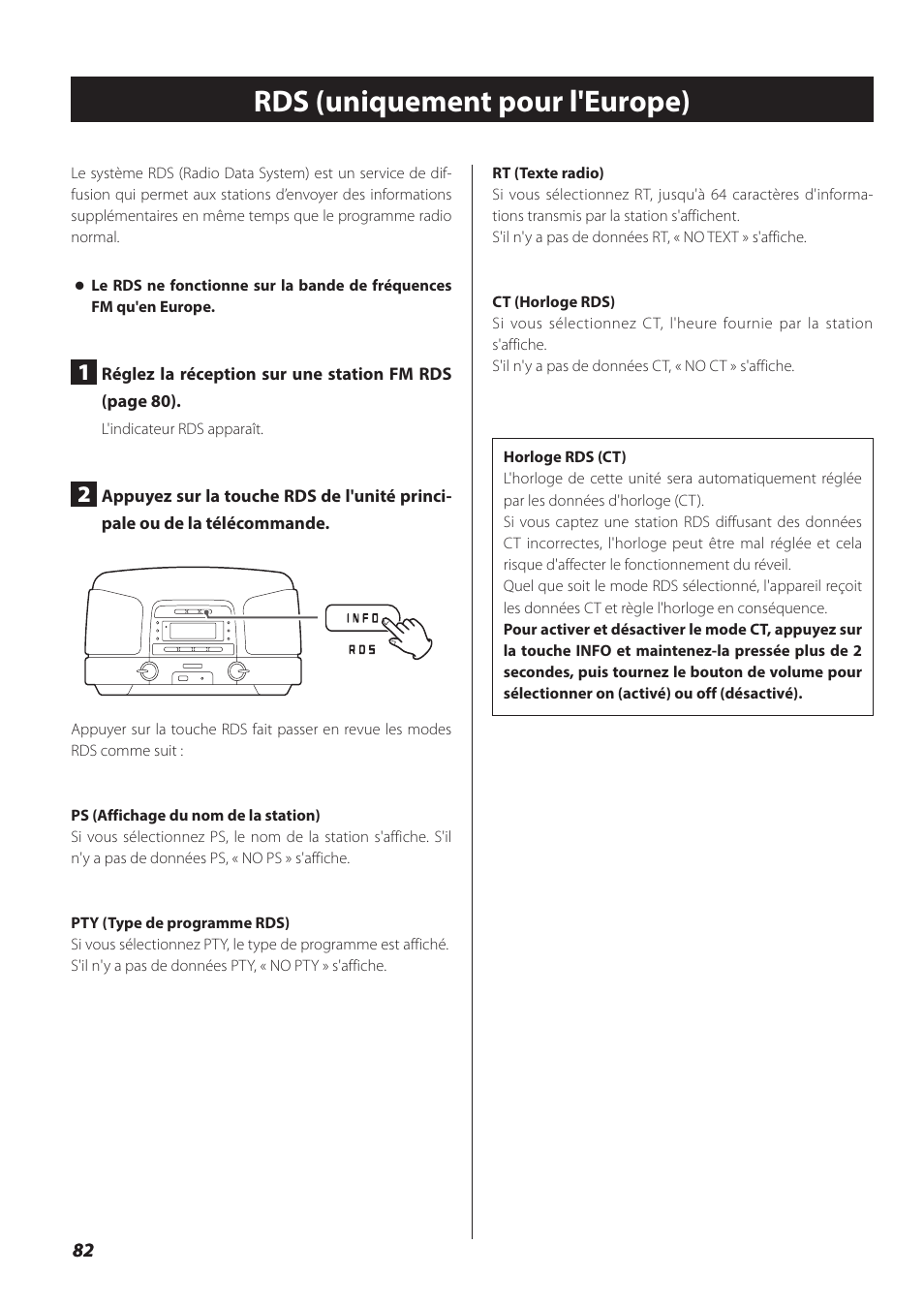 Rds (uniquement pour l'europe) | Teac SL-D930 User Manual | Page 82 / 140