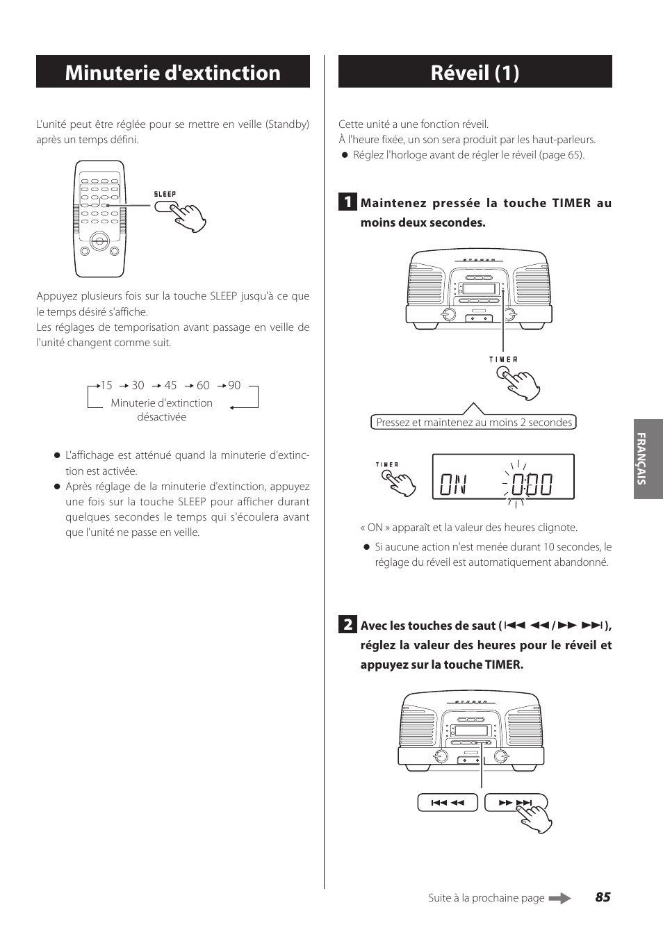 Minuterie d'extinction, Réveil, Réveil (1) | Teac SL-D930 User Manual | Page 85 / 140