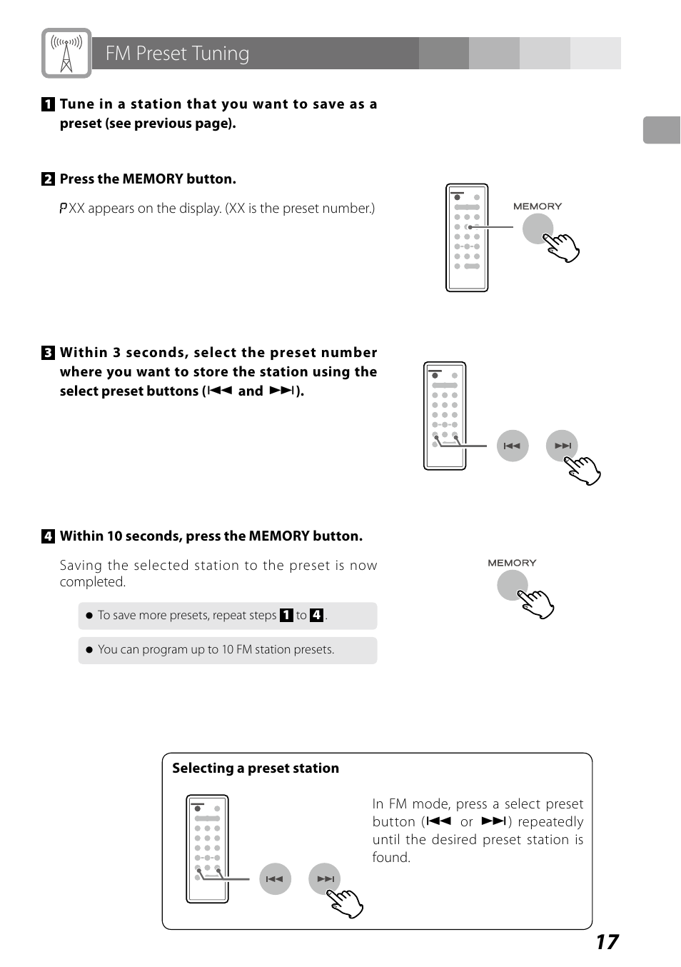 Fm preset tuning | Teac SR-LUXi User Manual | Page 17 / 84