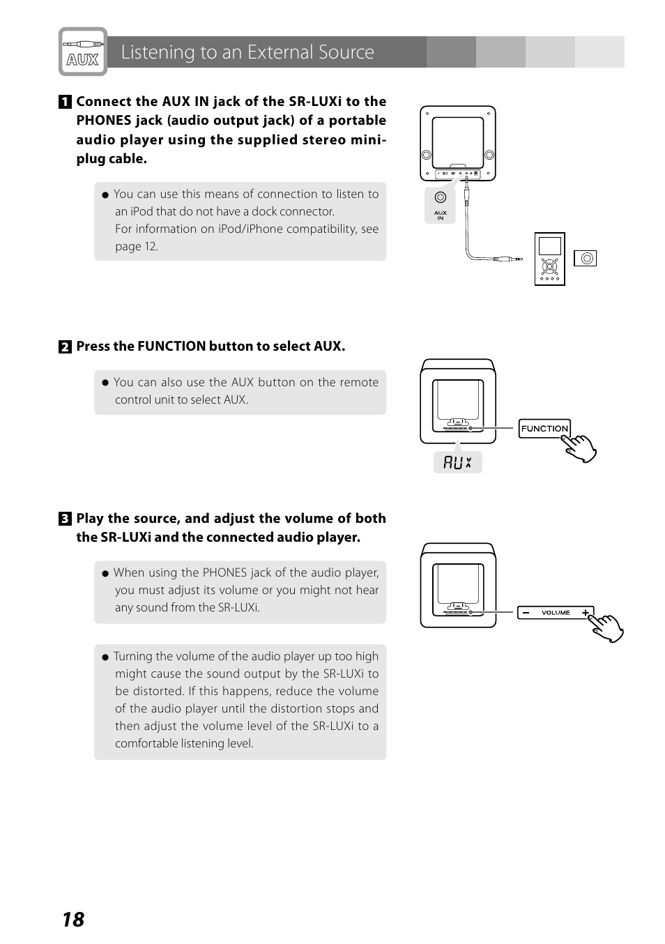 Listening to an external source | Teac SR-LUXi User Manual | Page 18 / 84