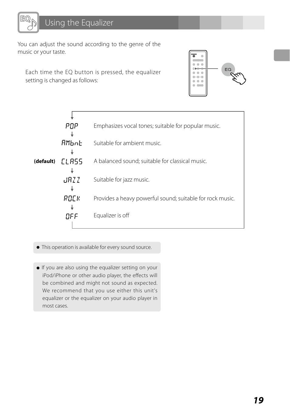 Using the equalizer | Teac SR-LUXi User Manual | Page 19 / 84