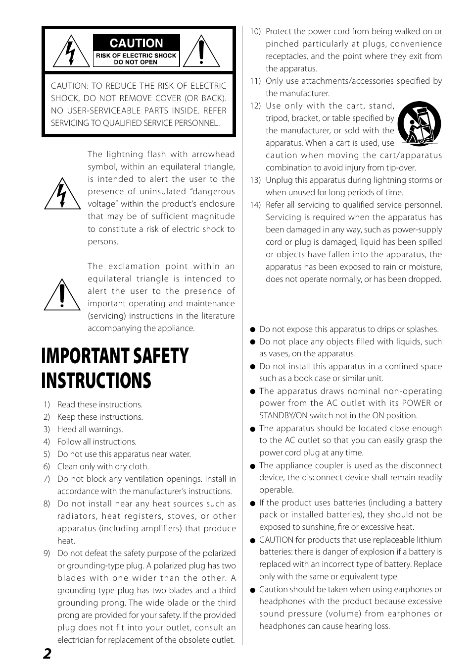 Important safetyinstructions, Important safety instructions | Teac SR-LUXi User Manual | Page 2 / 84