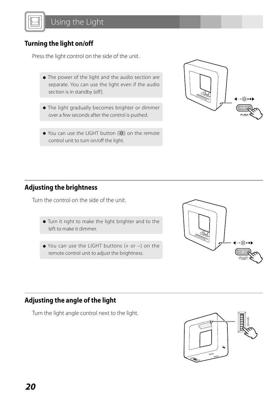 Using the light | Teac SR-LUXi User Manual | Page 20 / 84