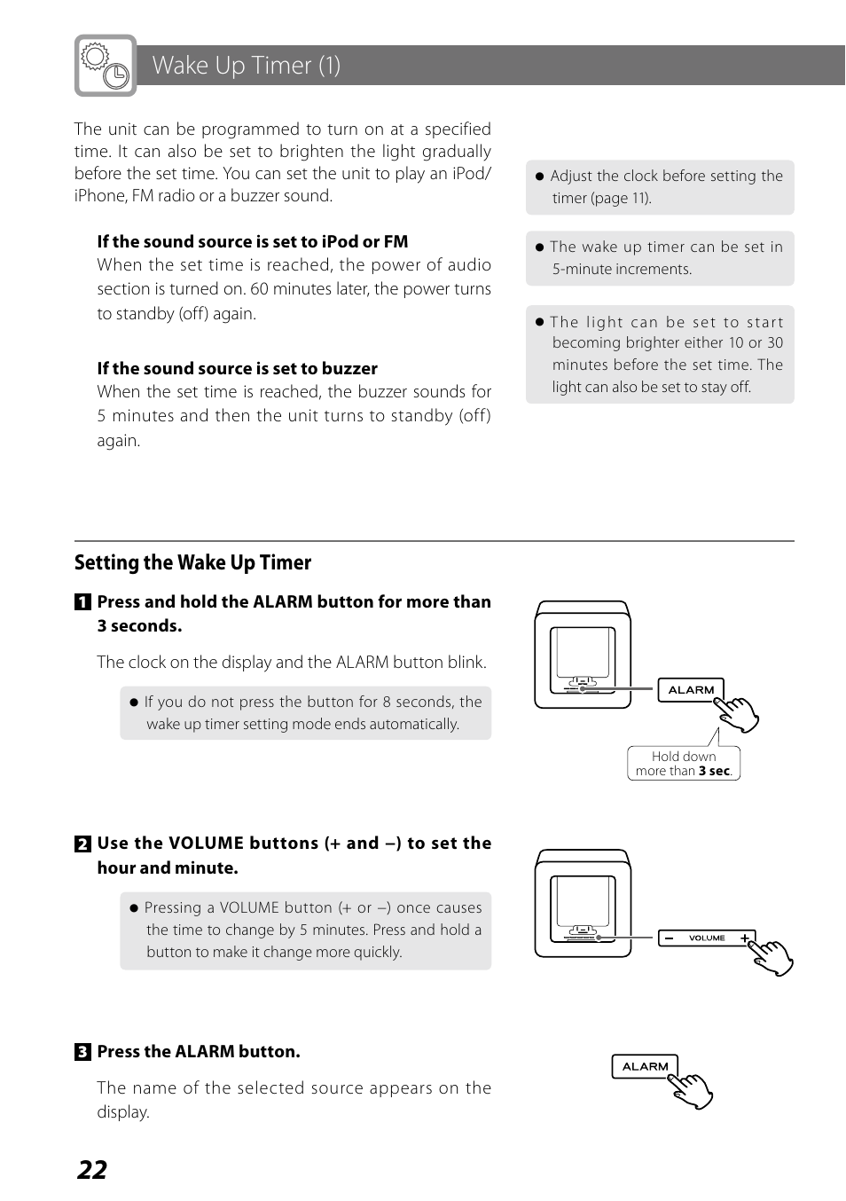 Wake up timer, Wake up timer (1), Setting the wake up timer | Teac SR-LUXi User Manual | Page 22 / 84