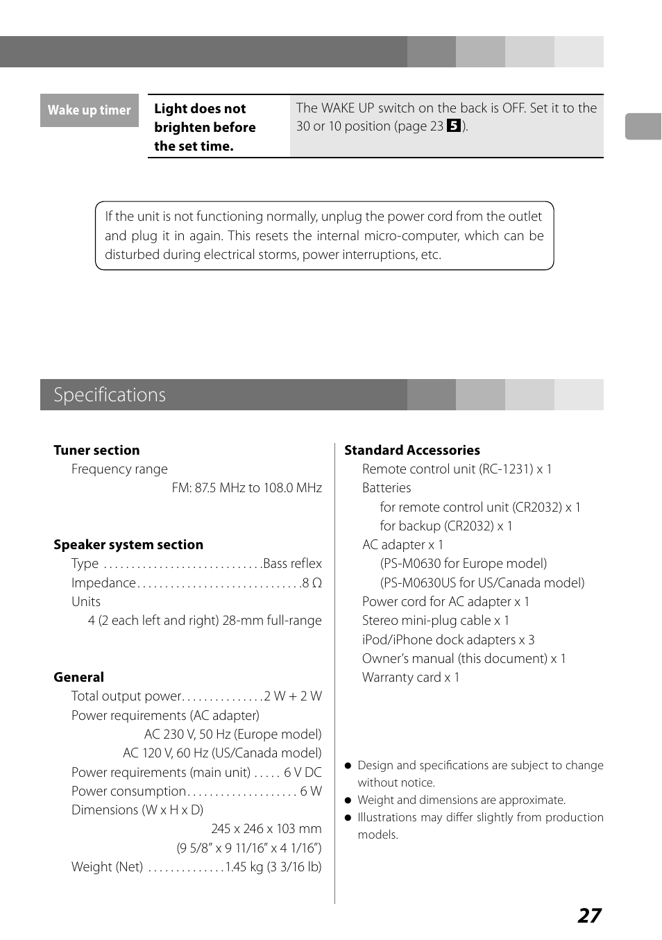 Specifications | Teac SR-LUXi User Manual | Page 27 / 84