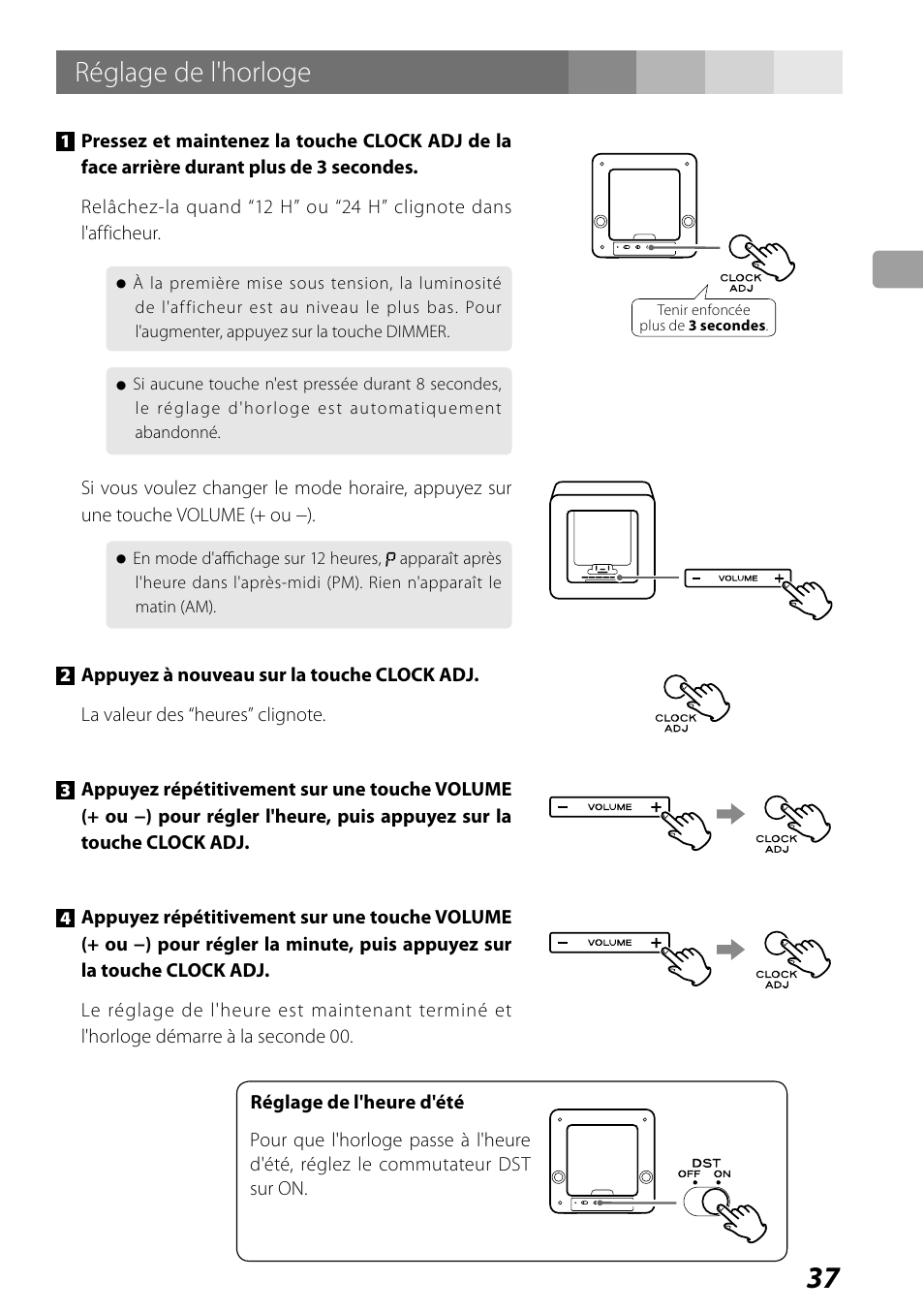 Écoute d’ipod/iphone, Réglage de l'horloge | Teac SR-LUXi User Manual | Page 37 / 84