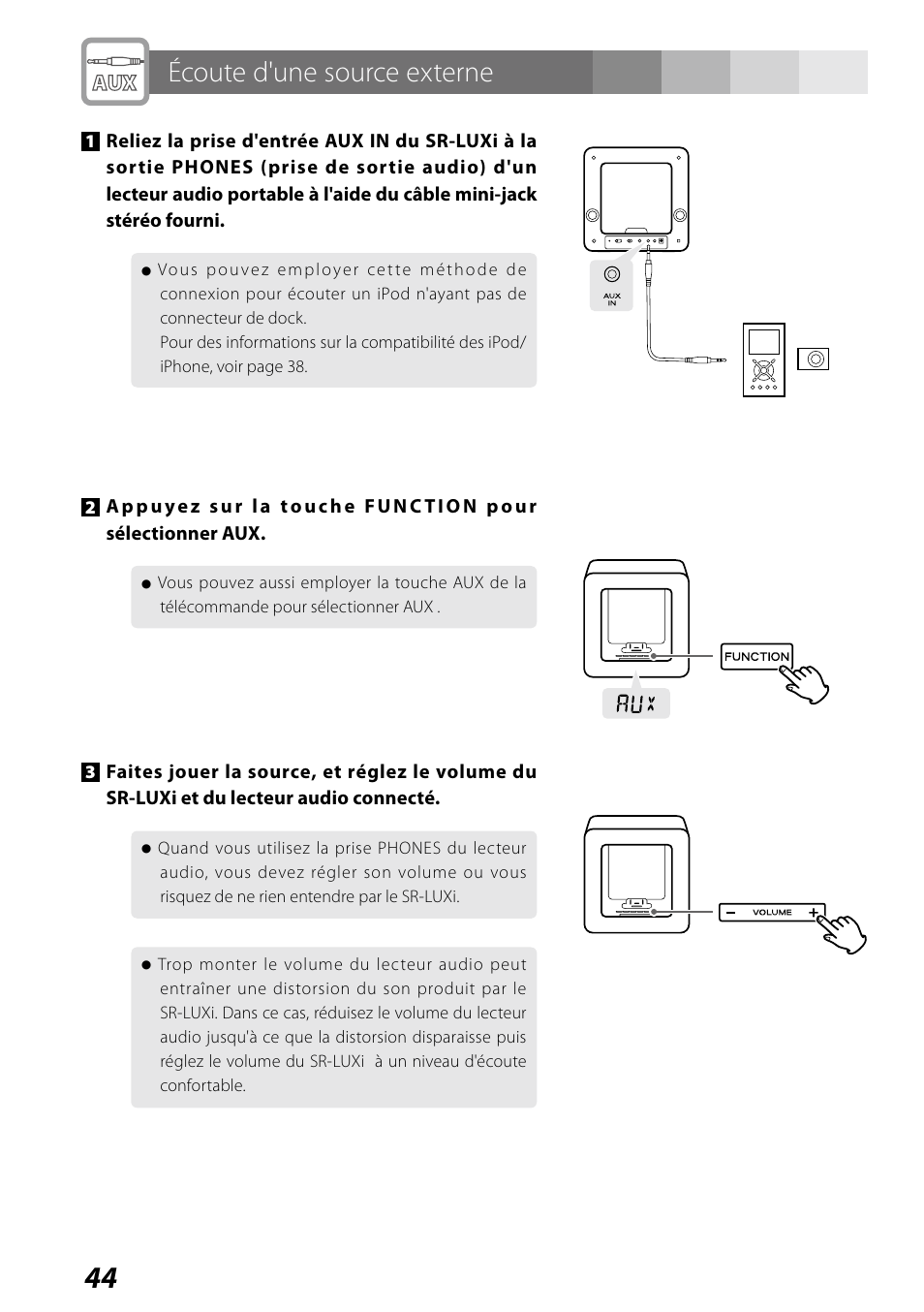 Écoute d'une source externe, Emploi de l'égaliseur | Teac SR-LUXi User Manual | Page 44 / 84