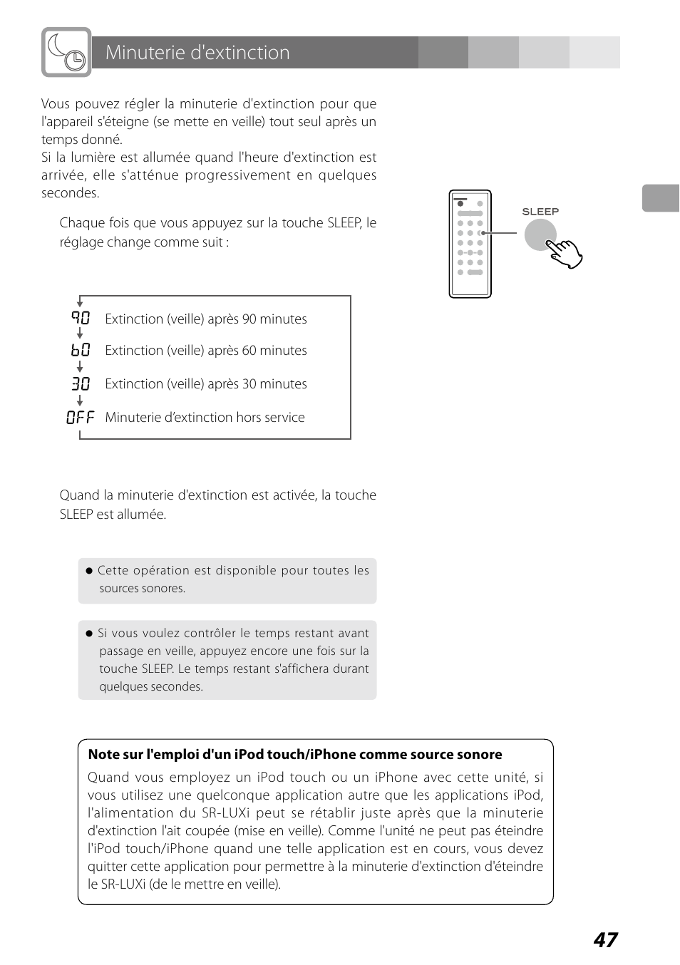 Minuterie d'extinction | Teac SR-LUXi User Manual | Page 47 / 84